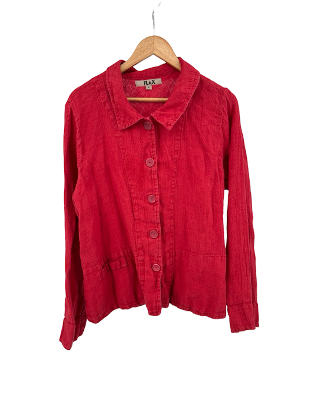FLAX 100% Linen Shirt Jacket Button Up Red Size Large Lagenlook Summer